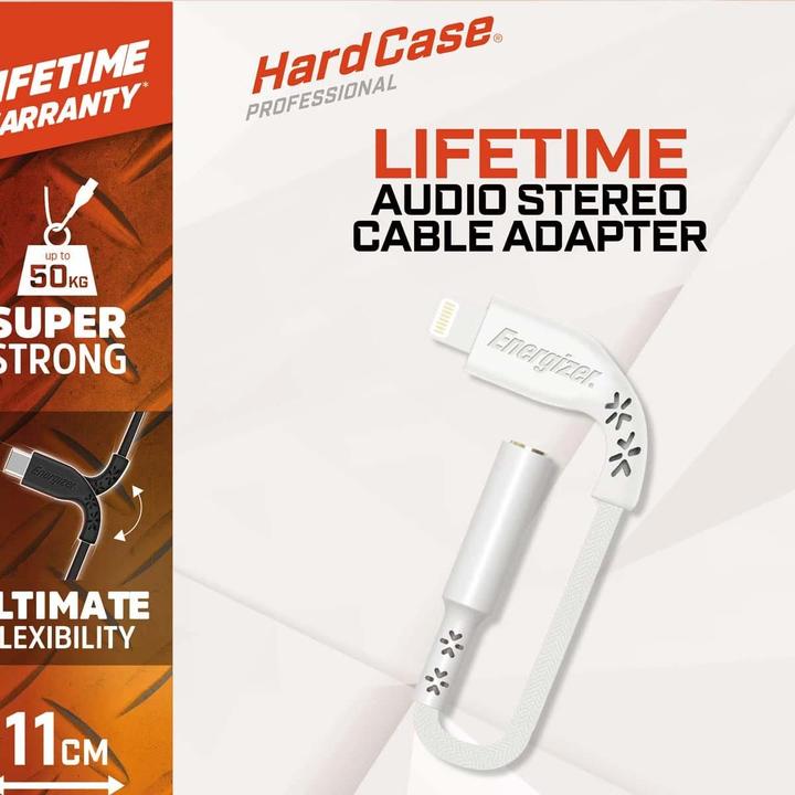 Actual product image Energizer HardCase AV adapter - Lightning to 3.5 mm jack audio adapter MFi 11 cm ROW-certified (white)