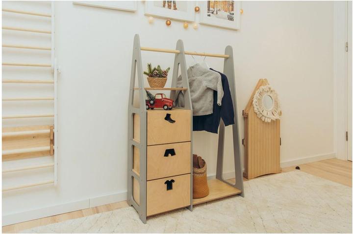 Produktbild Duck Woodworks Kindergarderobe Schubladen mit Kleiderform Griffen