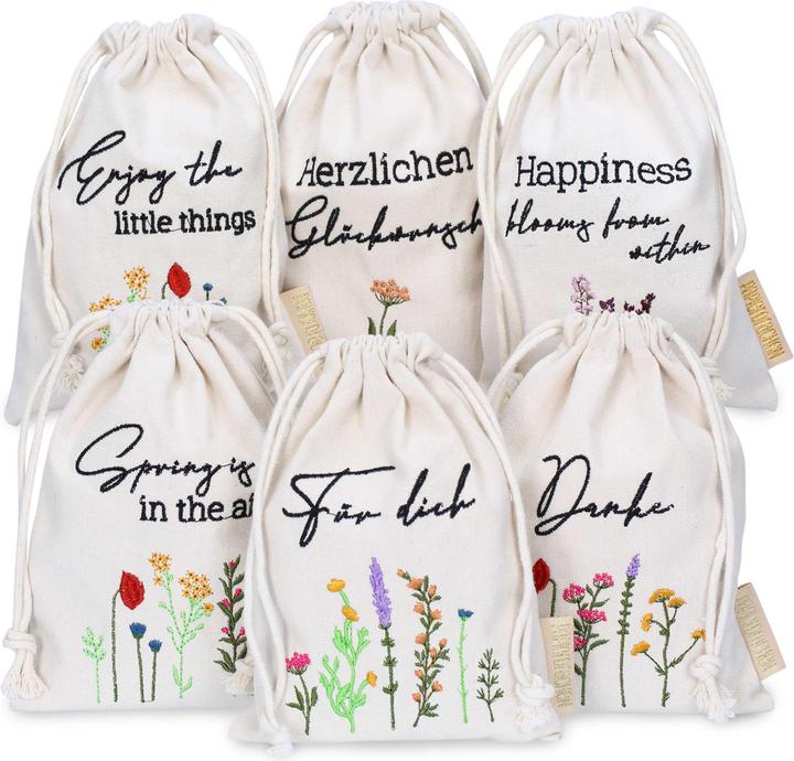 Image du produit Papierdrachen Pâques Sacs en lin - 6 pièces - Fleurs - Set 1 (Pochette cadeau, 6 x)