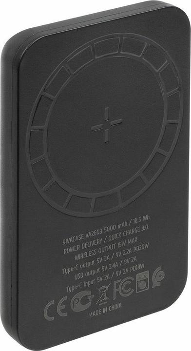 Immagine prodotto Rivacase VA2603 Powerbank wireless Magsafe Qi 15W, batteria esterna con ricarica rapida QC/PD 22.5W 5000 mAh (5000 mAh, 22.50 W, 18.50 Wh)