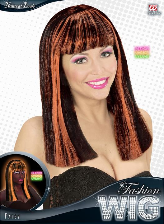 Produktbild Widmann Perücke Patsy Schwarz Mit Neonorangenen Strähnchen in Polybag