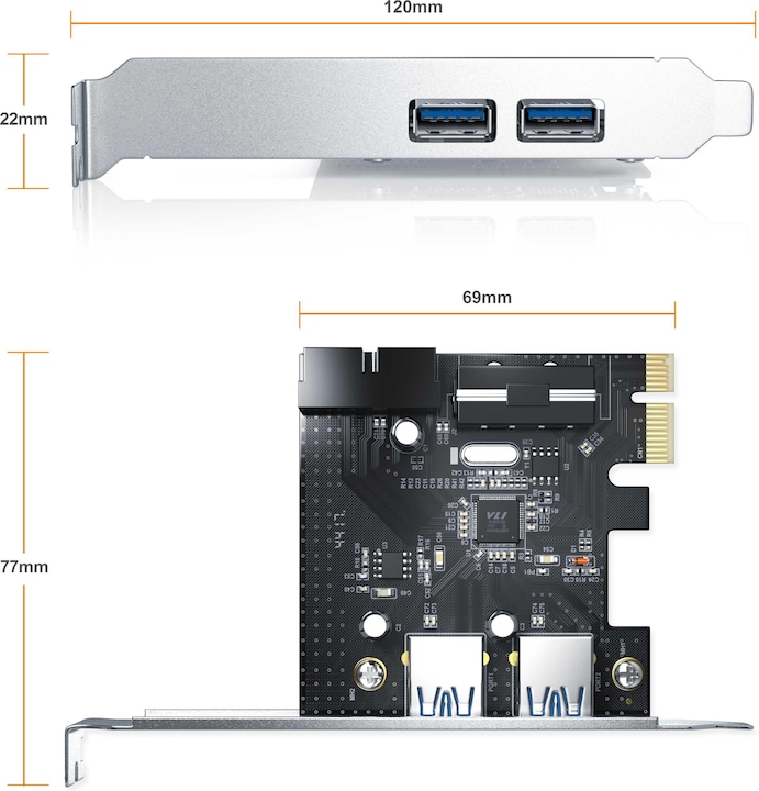 Actual product image CSL USB 3.2 Gen1 PCI Express Card PCIe Controller - 2X External 1 x Internal Header - Interface Card