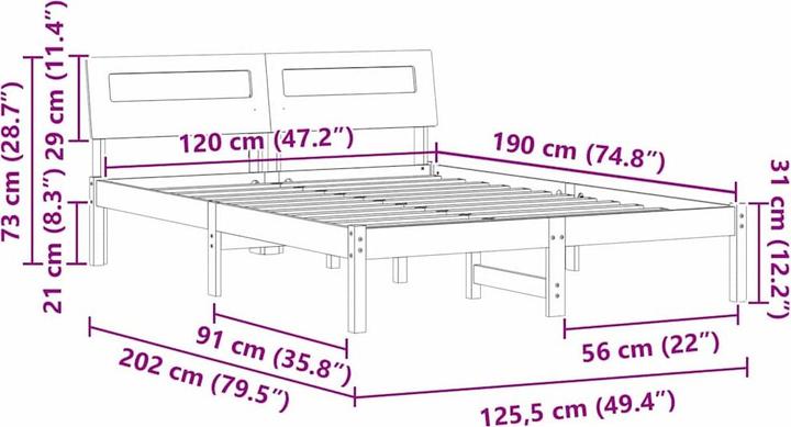Actual product image vidaXL Plattformbettgestell (120 x 190 cm)