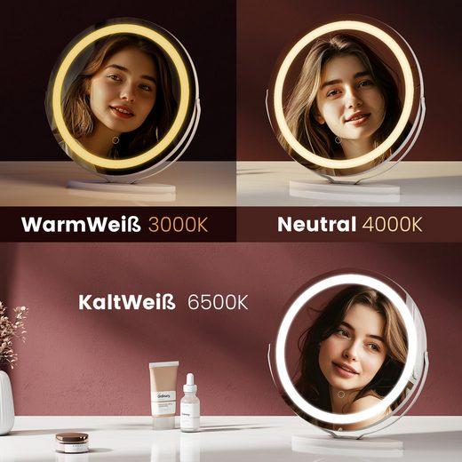 Produktbild Emke Kosmetikspiegel Runder mit Beleuchtung, 3 Farbtemperatur und Dimmbar, 360° Drehbar, 50*52cm, Weiss