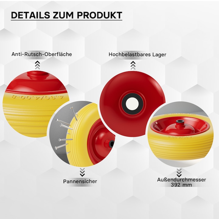 Image du produit Wiltec Roue complète de brouette en polyuréthane increvable Taille 4.80 / 4.00-8