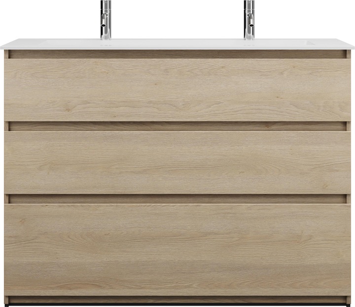 Immagine prodotto burgbad Lin20 Minearl lavabo in fusione colore bianco lucido con 2 fori per rubinetto incluso mobile
