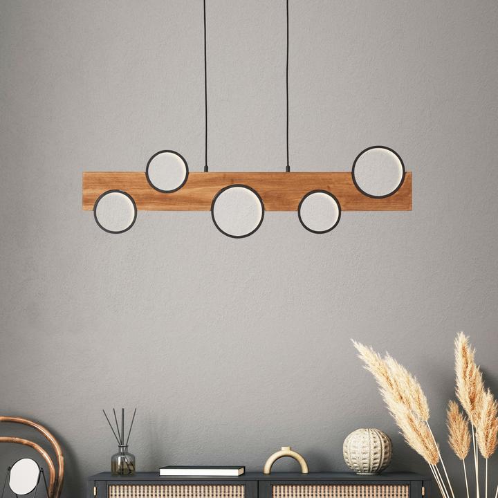 Actual product image Brilliant Cheesy LED pendant light 100cm matt black/wood (4100 lm)