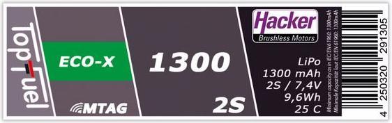 Image du produit Hacker Pack LiPo TF ECO-X 1300mAh 2S MTAG (7.40 V, 1300 mAh)