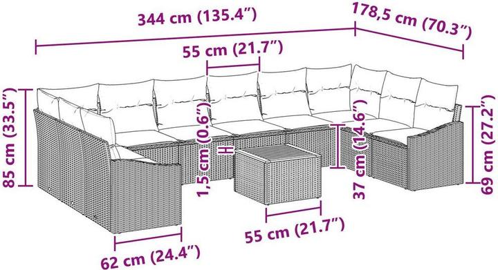 Image du produit vidaXL Ensemble de salon de jardin 11 pièces avec coussins Beige Poly Rattan
