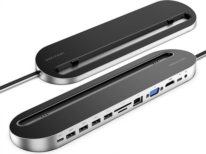 Produktbild Vention docking station 12 in 1: USB-C to HDMI/USB2.0 x 2/USB3.0 x 2/VGA/USB-C/RJ45/SD/TF/audio 3.5mm/PD 0.1 (USB-C, 12 Ports)