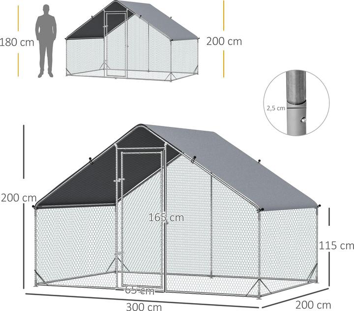 Image du produit PawHut Hühnerstall Stahl, Kunststoff Silber+Grau