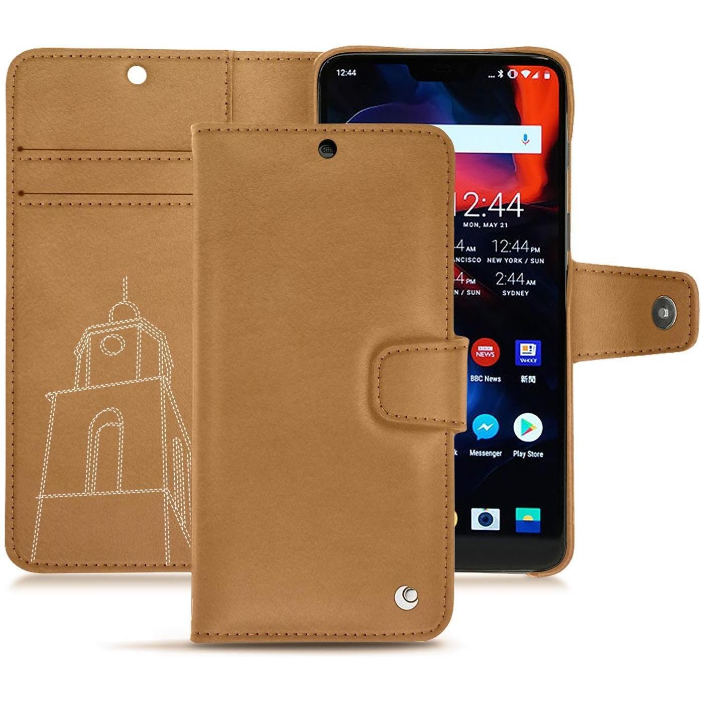 Noreve Lederschutzhülle Wallet (OnePlus 6), Smartphone Hülle, Braun