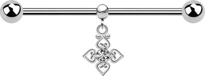 Immagine prodotto Star Piercing Barbell in argento due sfere con anello a sfera ciondolo in argento cristallo quattro cuori in (Acciaio chirurgico 316L)