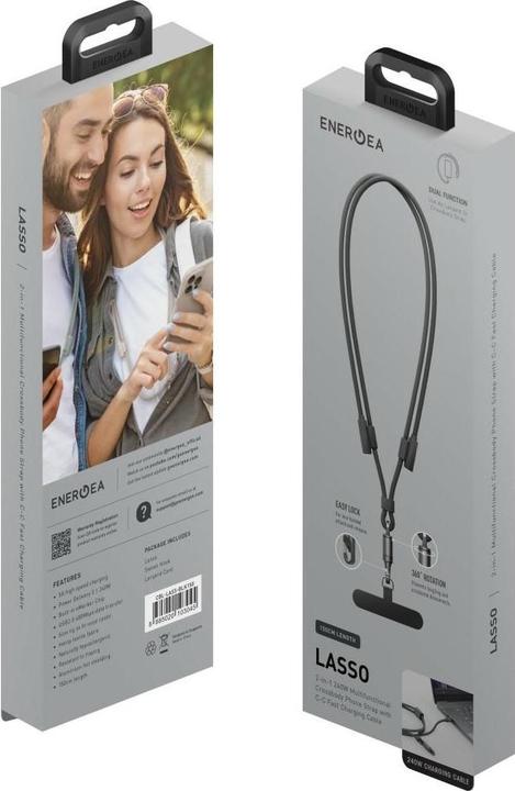 Actual product image Energea Lasso Lanyard Cable USB-C Phone Lanyard - USB-C 1.5m 240W Black (1.50 m, 240 W)