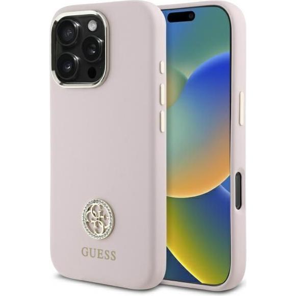 Guess GUHCP16LM4DGPP iPhone 16 Pro 6.3" jasnoróżowy/pink hardcase Silicone Logo Strass 4G (Apple iPhone 16 Pro), Smartph...