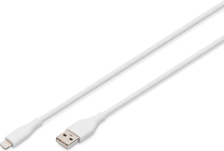 Actual product image Digitus Lightning silicone connection cable, USB-A - Lightning 1m, white (1 m, USB 2.0, 12 W)