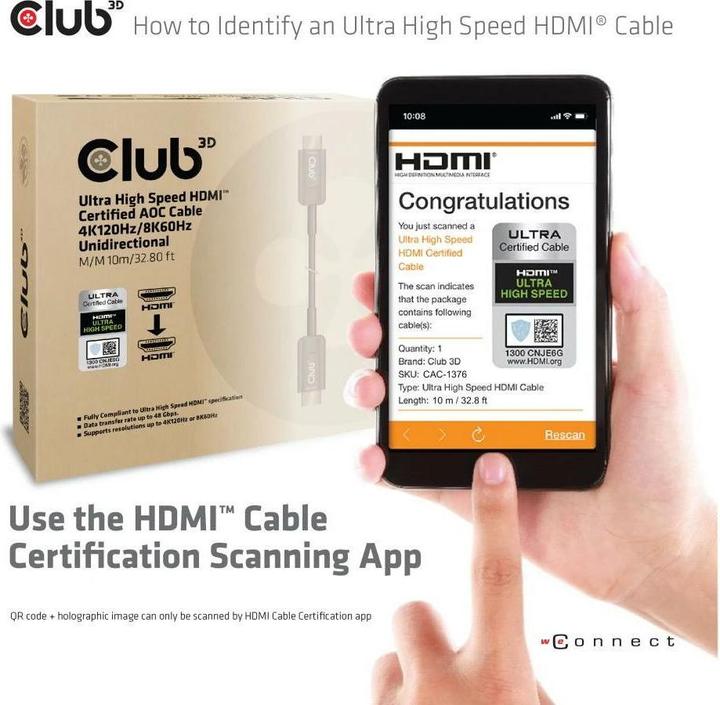Immagine prodotto Club 3D HDMI (Typ A) — HDMI (Typ A) (10 m, HDMI, 2.1)