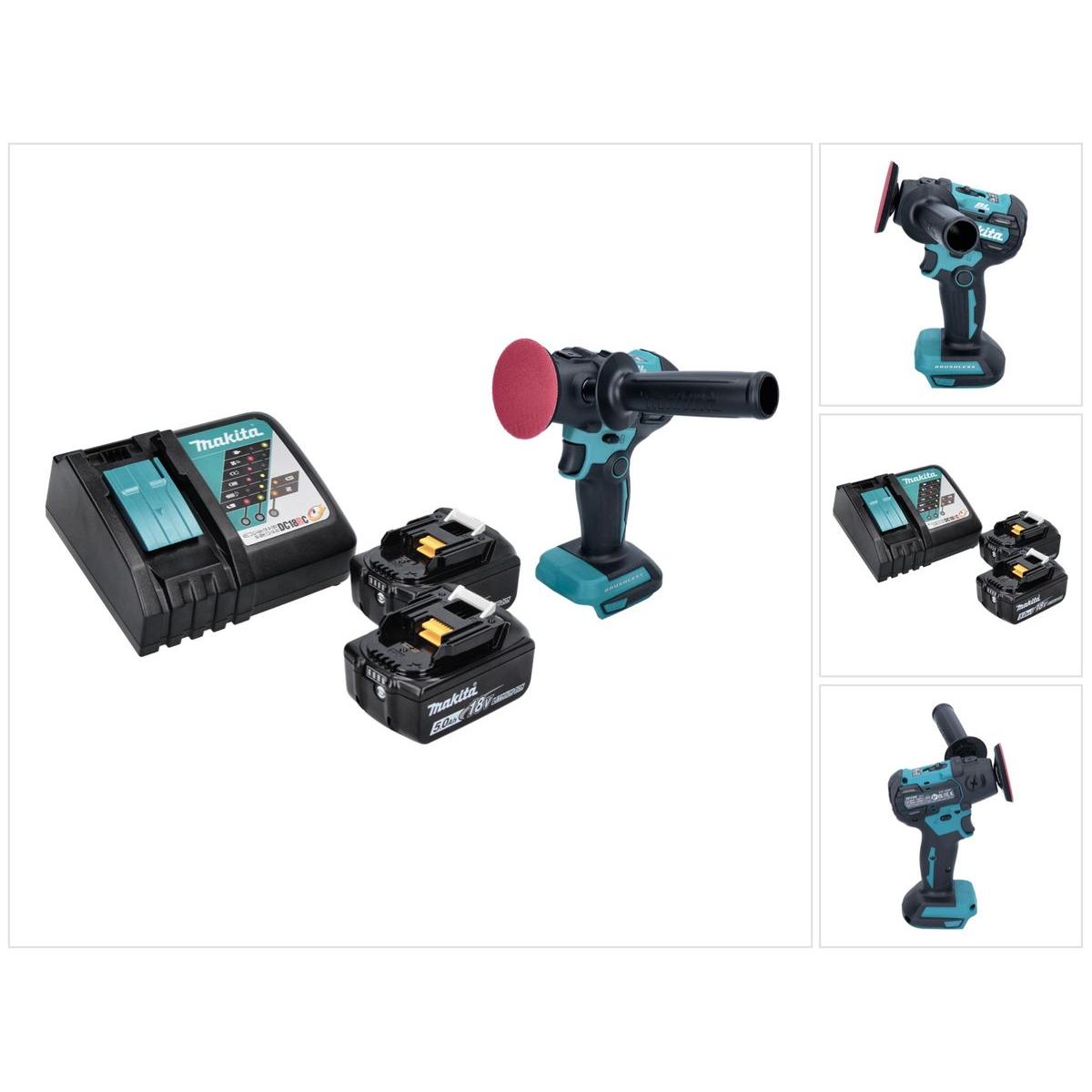 Makita, Schleifmaschine + Poliermaschine, DPV 300 RT Akku Schleifer Polierer 18 V 50 / 80 mm Brushless + 2x Akku 5,0 Ah ...