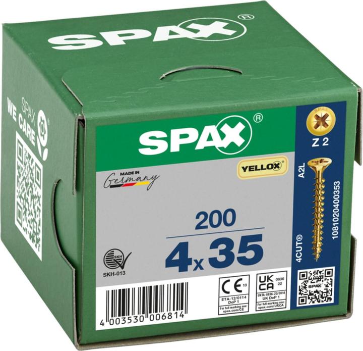 Image du produit Spax Senkmultikopf Kreuzschlitz Z2 Vollgewinde Yellox (200 Vis par pièce, 4 x 35 mm)