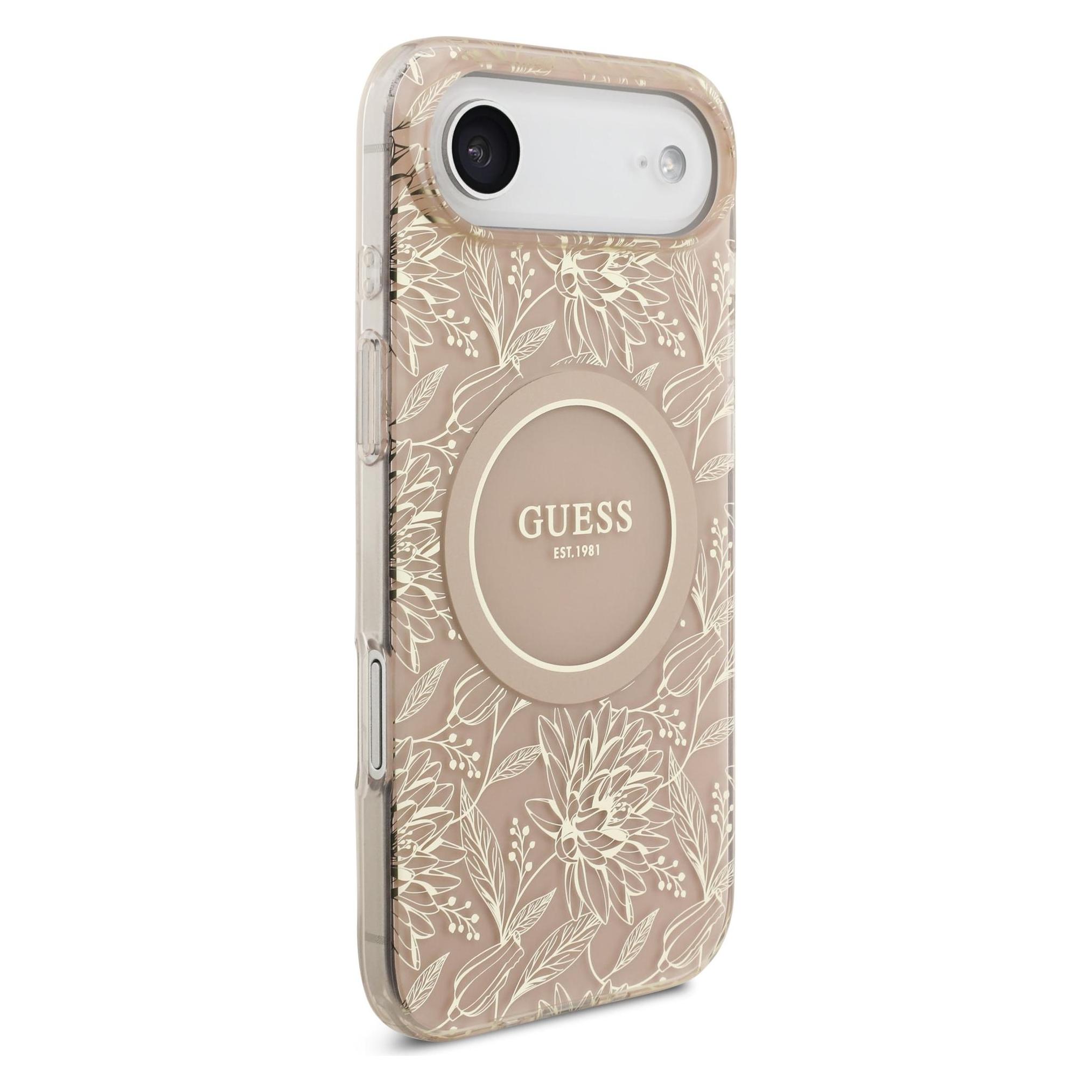 Guess Case Magsafe Iml Case Flowers Electroplated Allover With Beads Strap For IPhone 17 Air Pink (Apple IPhone 17 Pro), Smartphone Hülle, Pink