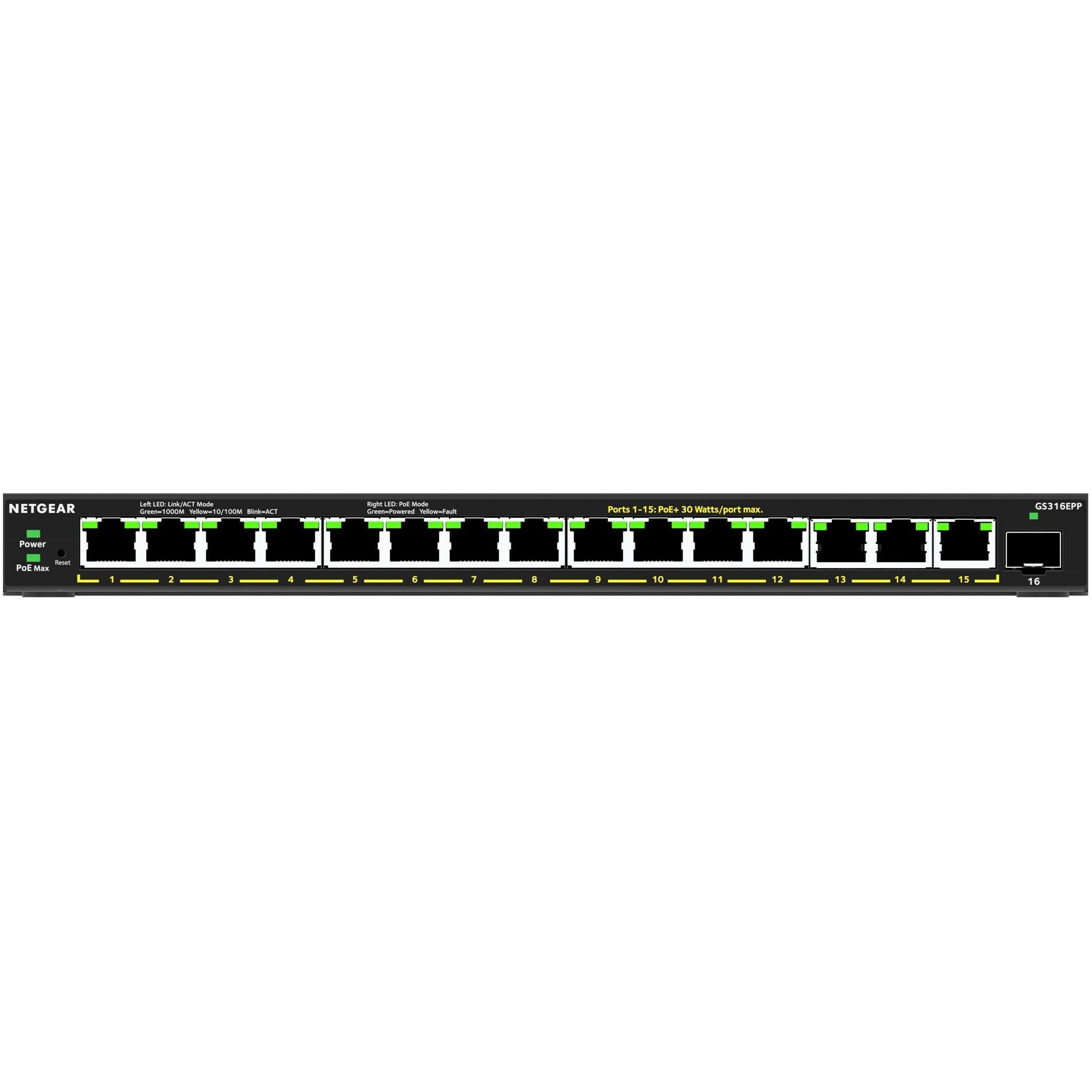 Netgear GS316EPP-100PES (16 Ports), Netzwerk Switch, Schwarz