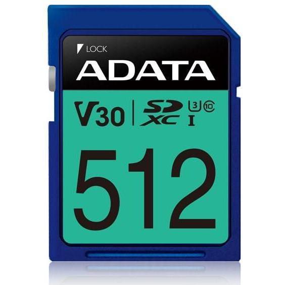 Adata Premier Pro SDXC UHS-I U3 Class 10 (V30S) (512 GB, SDXC, U3, UHS-I), Speicherkarte, Blau