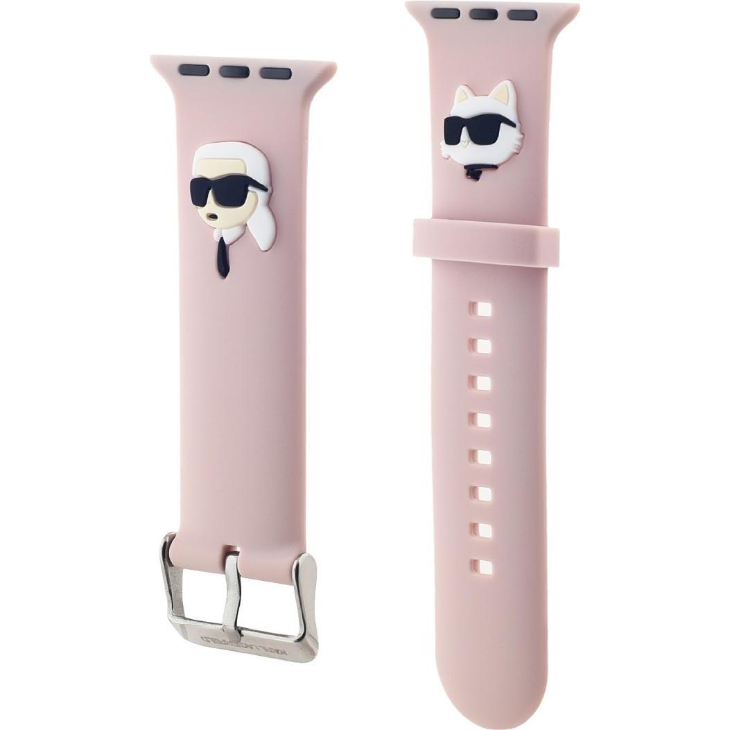 Karl Lagerfeld Pasek KLAWLSLKCNP Apple Watch 42/44/45/49mm różowy/cinturino rosa 3D in gomma Karl&Choupett (Acciaio, Silicone), Cinturini per orologi,