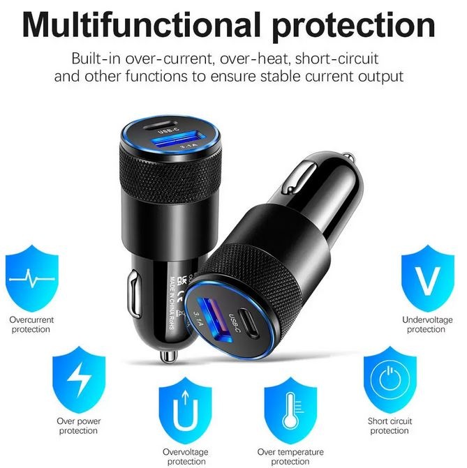 Produktbild PhoneLook Doppel USB Zigarettenanzünder Adapter 15W 3.1A Power Delivery USB-A & USB-C