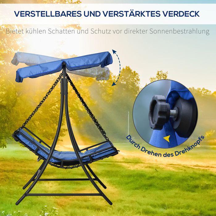 Produktbild Swisshandel24 Schwingliege Hollywoodschaukel Gartenliege mit Dach für 2 Personen Stahl Blau 164x116x176cm