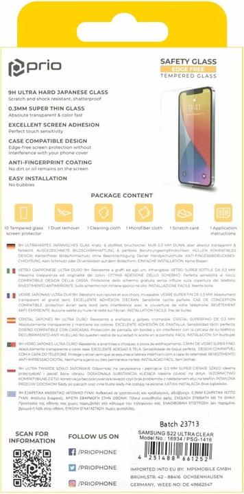 Image du produit prio 10x Film de protection en verre blindé pour Samsung S22 Ultra clair (10 pièce(s), Samsung Galaxy S21)