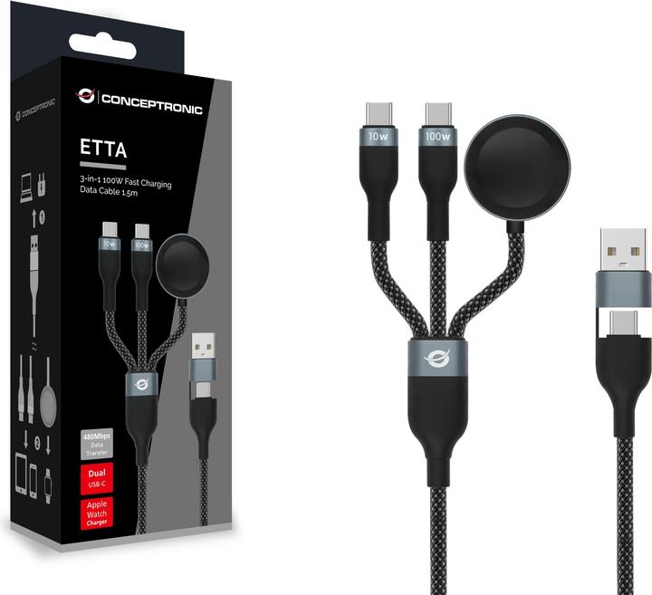 Actual product image Conceptronic Kabel USB-C/-A2.0->USB-C/AWC/PD 480Mbs 1.50m (1.50 m, USB 2.0, 100 W)