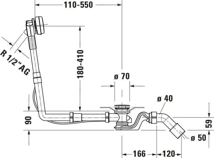 Produktbild Duravit Ab-/Überlaufgarnitur QUADROVAL mit Wanneneinlauf chrom (Überlaufgarnitur, 1/2")