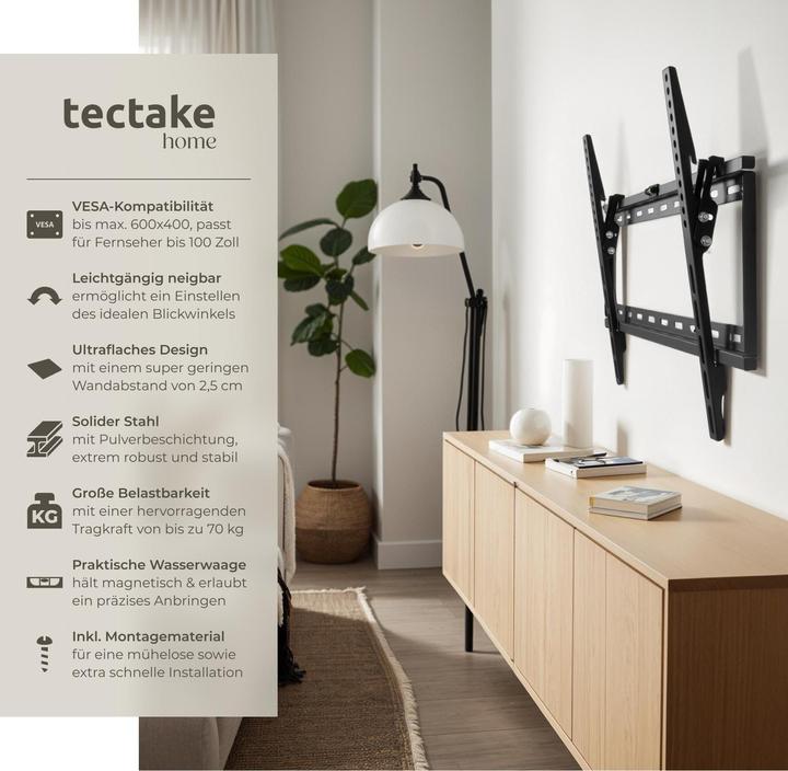 Image du produit tectake Support TV mural (Mur, 65", 70 kg)