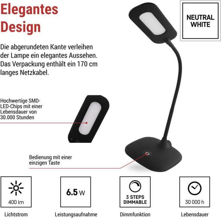 Produktbild Emos LED Schreibtischlampe STELLA, schwarz (500 lm)