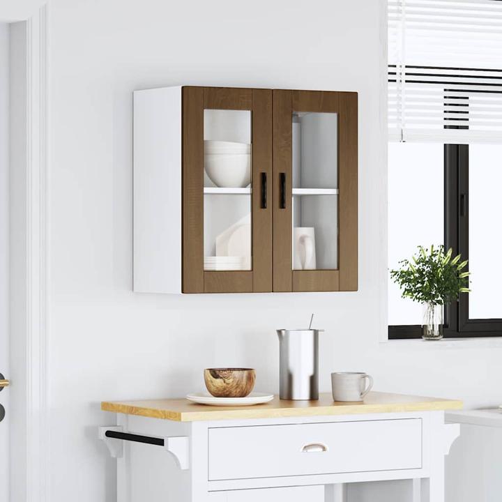 Image du produit VidaXL Armoire de cuisine suspendue avec porte vitrée Porto brun imitation chêne (60 x 31 x 60 cm)