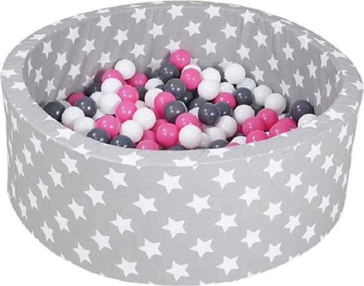 Produktbild Knorrtoys Bällebad soft - "Grey white stars" - 300 balls creme/grey/rose (ca. 6cm Durchmesser)