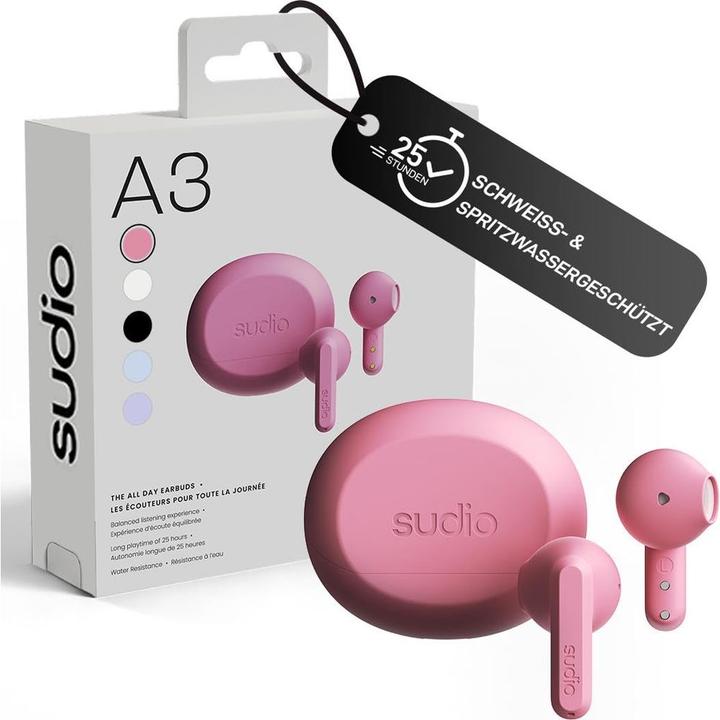 Actual product image Sudio Headphone A3 Pink In-Ear True Wireless (25 h, Wireless)