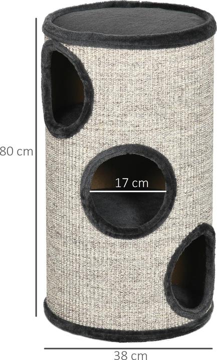 Actual product image PawHut Scratching bin with 3 caves (70 cm, Grey)