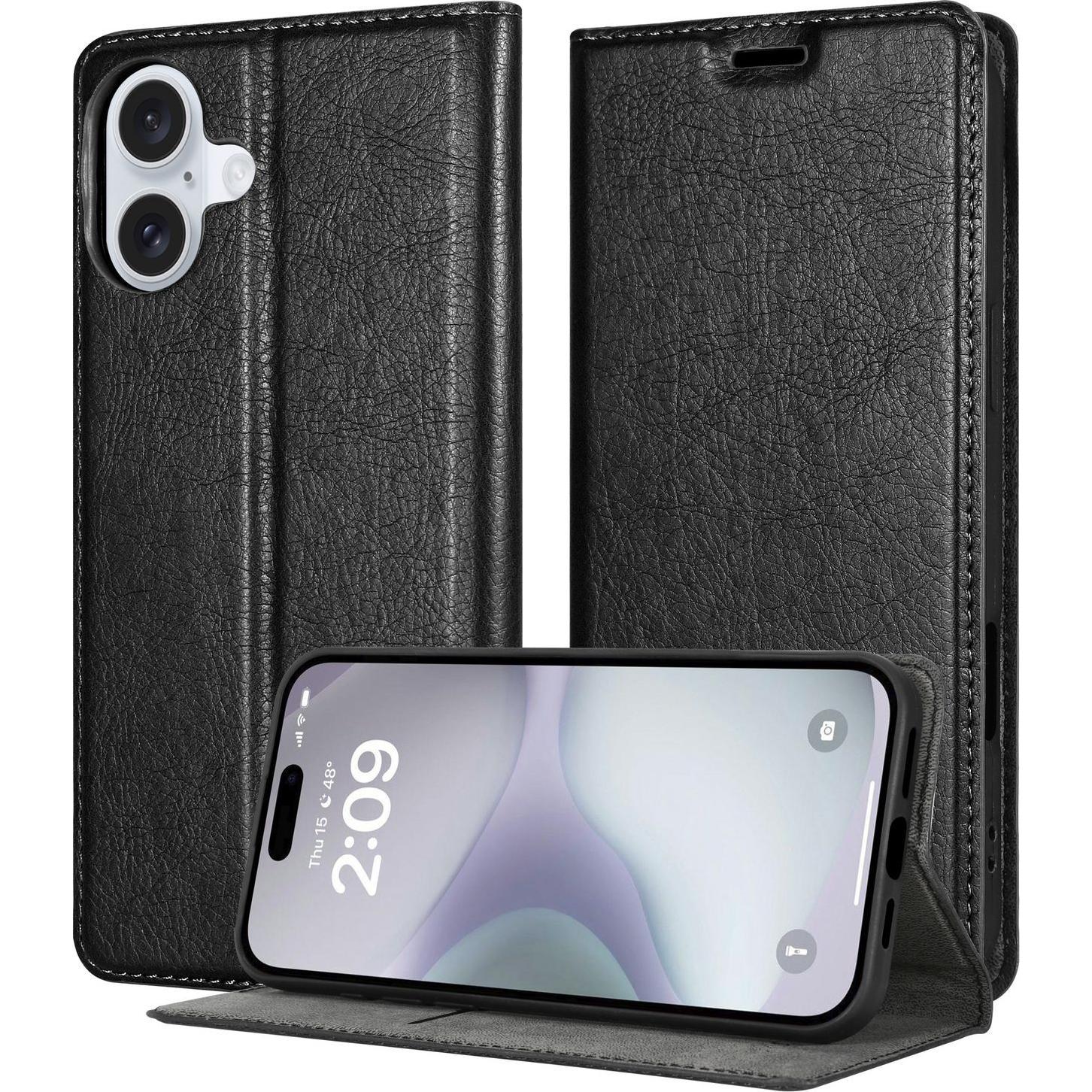 Cadorabo Hülle für iPhone 16 Schutzhülle mit Magnetverschluss (Apple iPhone 16), Smartphone Hülle, Schwarz