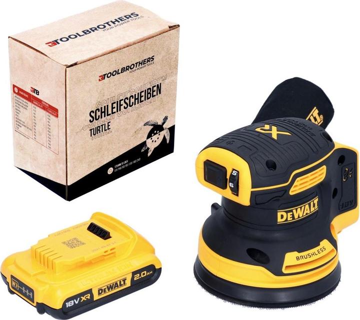 Produktbild DeWalt DCW 210 N Akku Exzenterschleifer 18 V 125 mm Brushless + 1x Akku 2,0 Ah + 1x Toolbrothers (Exzenterschleifer)