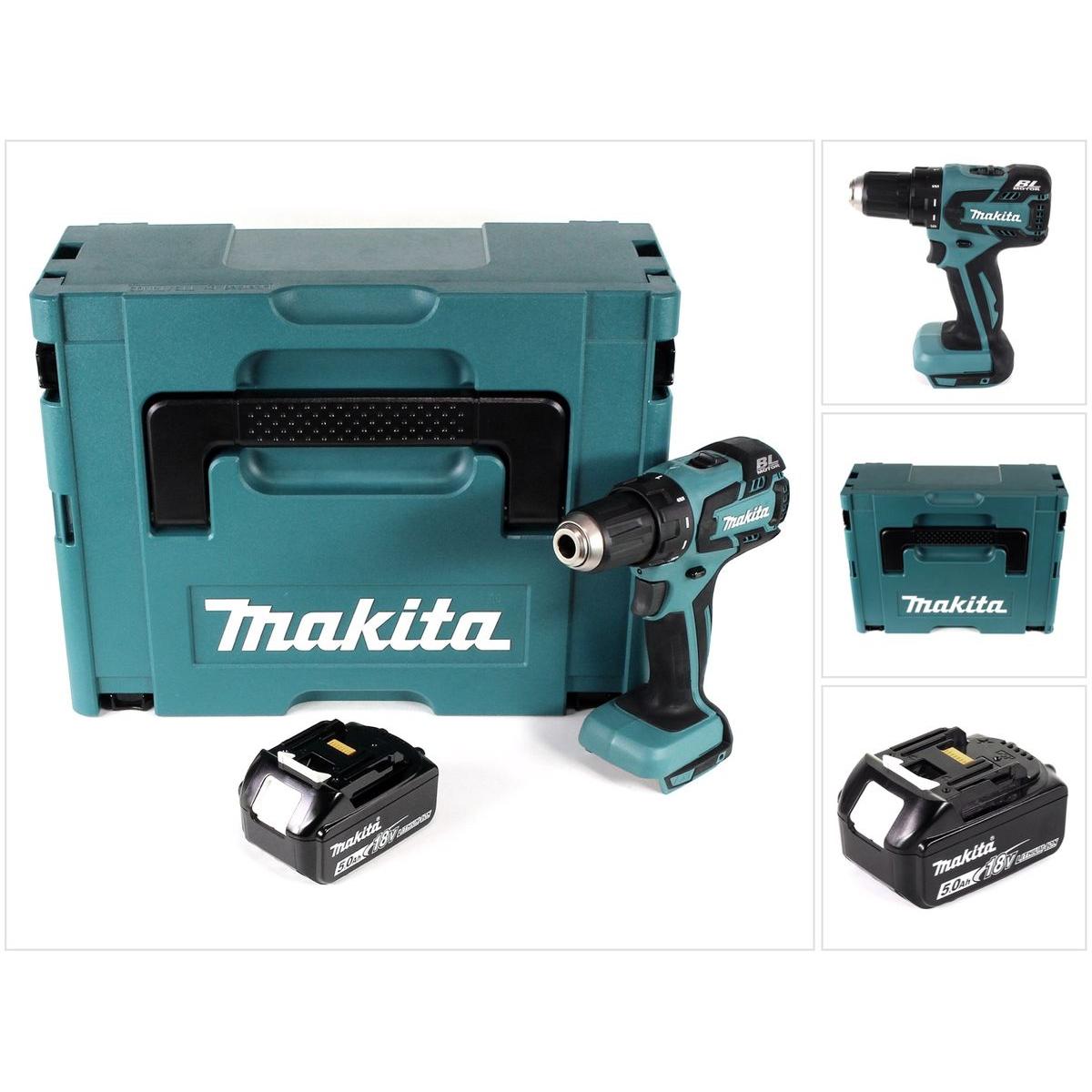 Makita, Bohrmaschine + Akkuschrauber, DDF 459 T1J Akku Bohrschrauber 18V 45Nm im Makpac + 1x 5,0 Ah Akku - ohne Ladegerä...