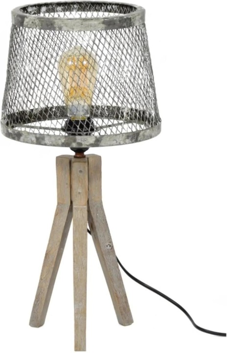 Produktbild famlights Tischleuchte Xenia aus massivem Holz und Metall in Silber (E27)