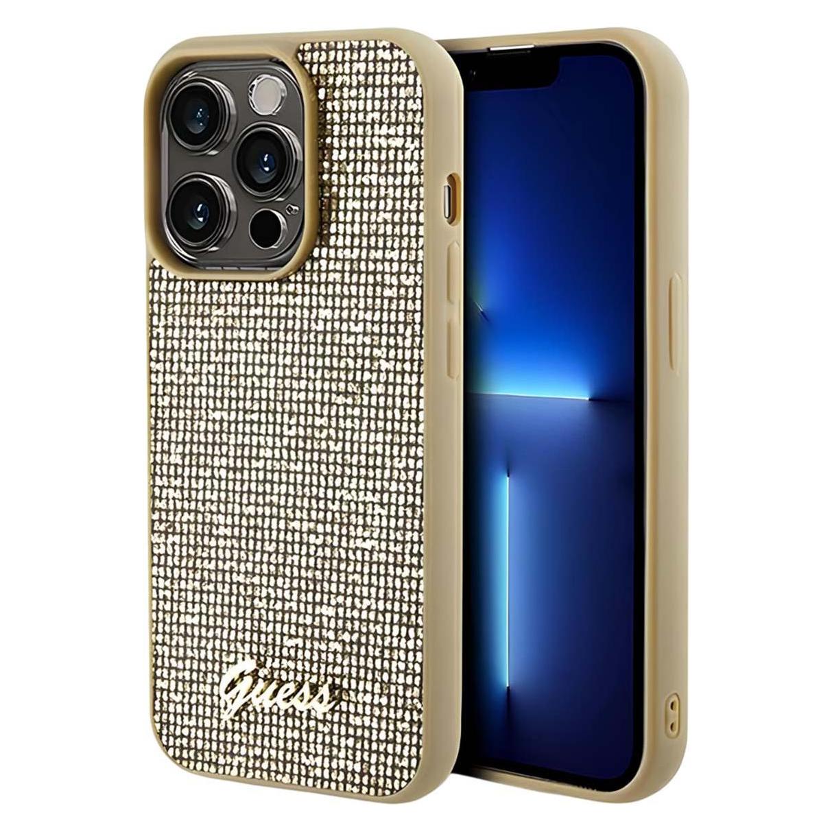 Guess GUHCP14LPMSDGSD IPhone 14 Pro 6.1" Złoty/gold Hardcase Disco Metal Script (Apple IPhone 14 Pro), Smartphone Hülle, Gold