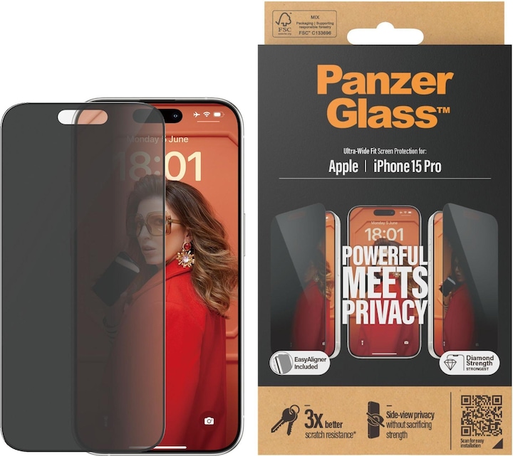 Produktbild PanzerGlass Privacy Screen Protector Ultra-Wide Fit (1 Stück, Apple iPhone 15 Pro)