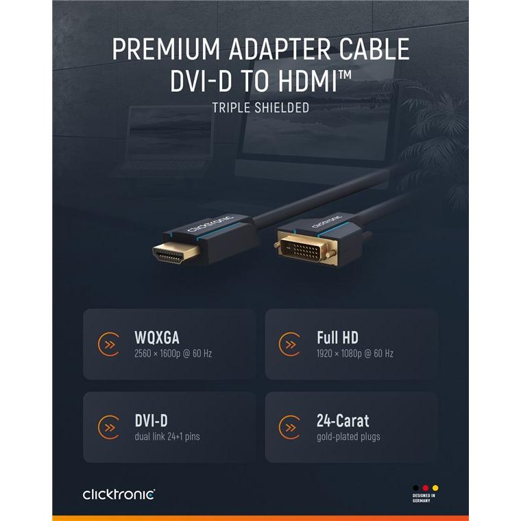 Thumbnail - clicktronic HDMI (Typ A) — DVI (2 m, DVI, HDMI), Video Kabel