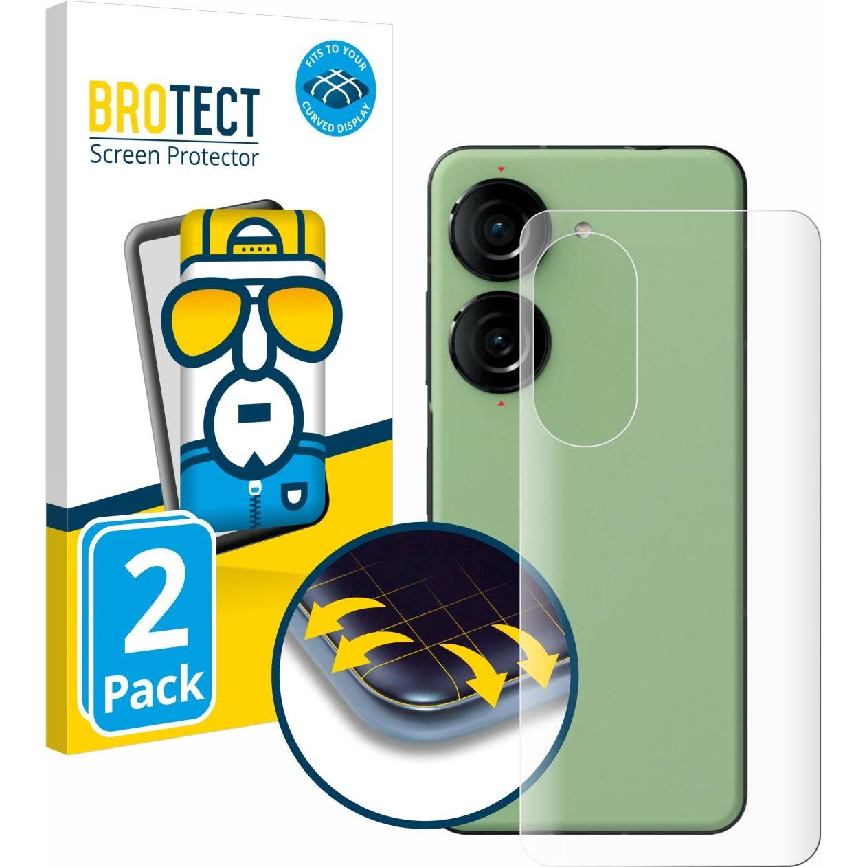 BROTECT 2x Flex Full-Cover Displayschutzfolie für Asus ZenFone 10 (Rückseite) (2 Stück, Asus Zenfone 10), Smartphone Sch...