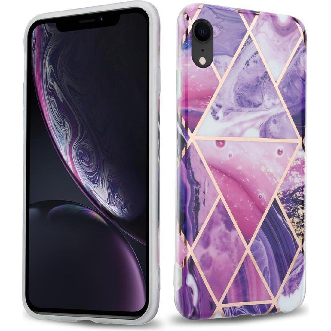 Cadorabo IMD TPU Bunter Marmor Cover (Apple iPhone XR), Smartphone Hülle, Violett