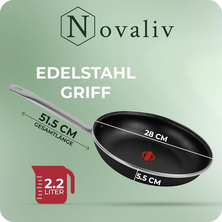 Produktbild Novaliv Energiesparpfanne 28 cm Einsparung bis zu 40% - Emaillierter Stahl, Antihaft Beschichtung in (24 cm, Bratpfanne)