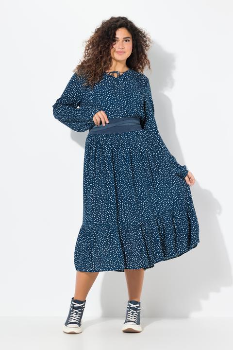 Produktbild Ulla Popken Midikleid, Pünktchen, A-Linie, V-Ausschnitt, Langarm (56)