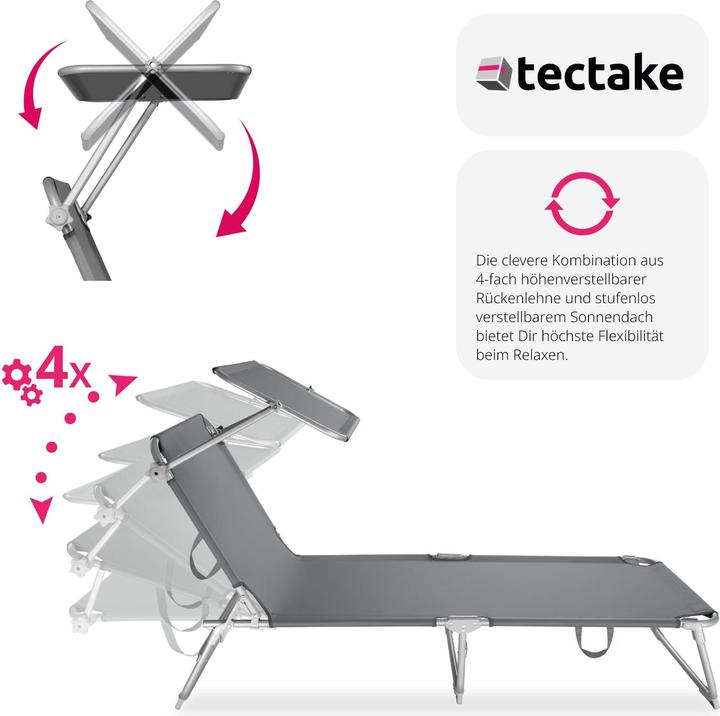 Immagine prodotto tectake lettino prendisole, regolabile in 4 posizioni (190 cm)